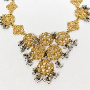 Napier Necklace Etruscan Revival Gold Tone Cannetille Detail Ball Beads Vintage